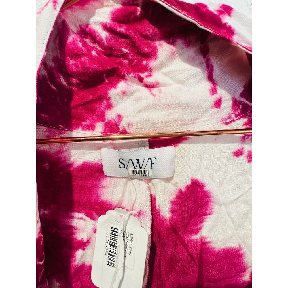 S/W/F Magenta Pink Tie-Dye V-Neck Plunge Kimono Front Pockets Dress size Large - Picture 11 of 16